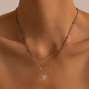 Silver Circle Pendant Layered Necklace